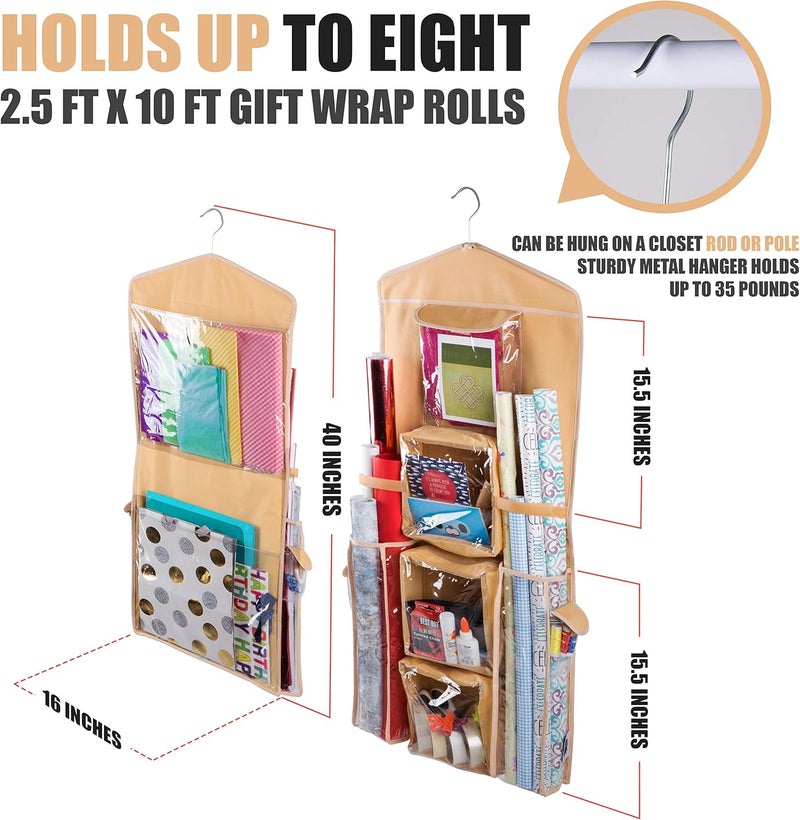 Regal Bazaar Double-Sided Hanging Gift Bag and Gift Wrap Organizer (Beige) - Image 2